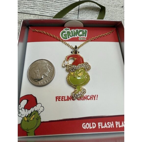Grinch Gold Flash Plated Charm Necklace Feeling Grinchy Dr. Seuss New With Box - Picture 5 of 5
